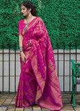 Hot Pink Silk Saree with Golden Zari Design