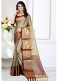 Latest Beige Cotton Silk Printed Saree With Heavy Border