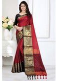 Latest Red Cotton Silk Printed Saree With Heavy Border