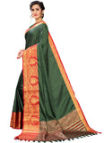 Designer Green Cotton Silk Saree With Matching Blouse