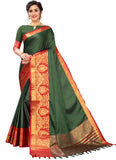 Designer Green Cotton Silk Saree With Matching Blouse