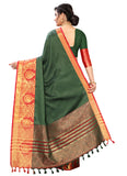 Designer Green Cotton Silk Saree With Matching Blouse