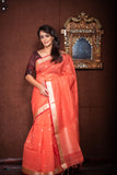 Orange Mulberry Silk Weaving Saree With Rich Weaving Pallu - Cygnus Fashion