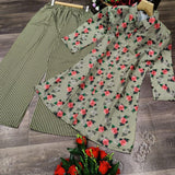 Gorgeous Green Color Top & Bottom Set With Printed Work