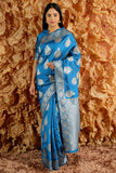 Dark Blue Flower Print Bollywood Style Saree