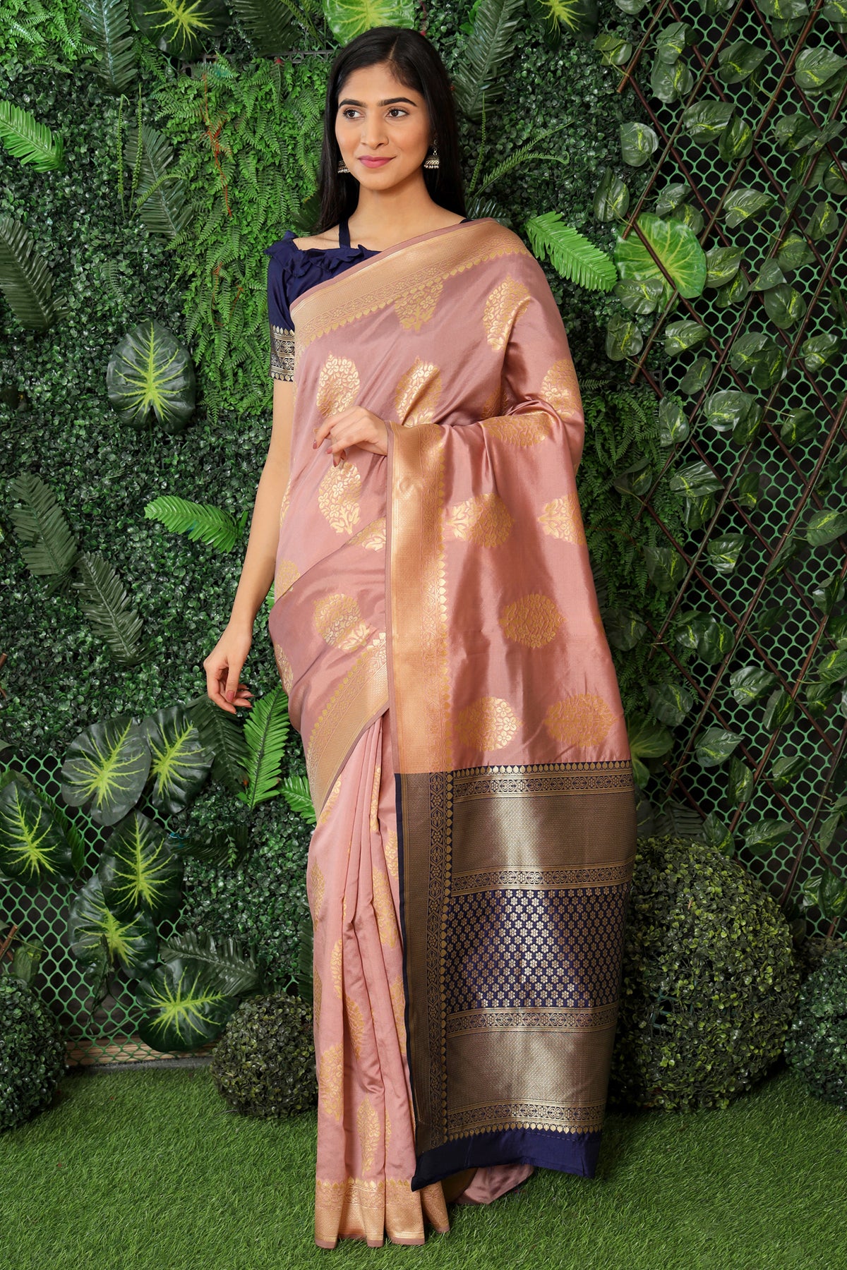 Buy KanjiQueen Printed Kanjivaram Silk Blend Dark Blue, Pink Sarees Online  @ Best Price In India | Flipkart.com