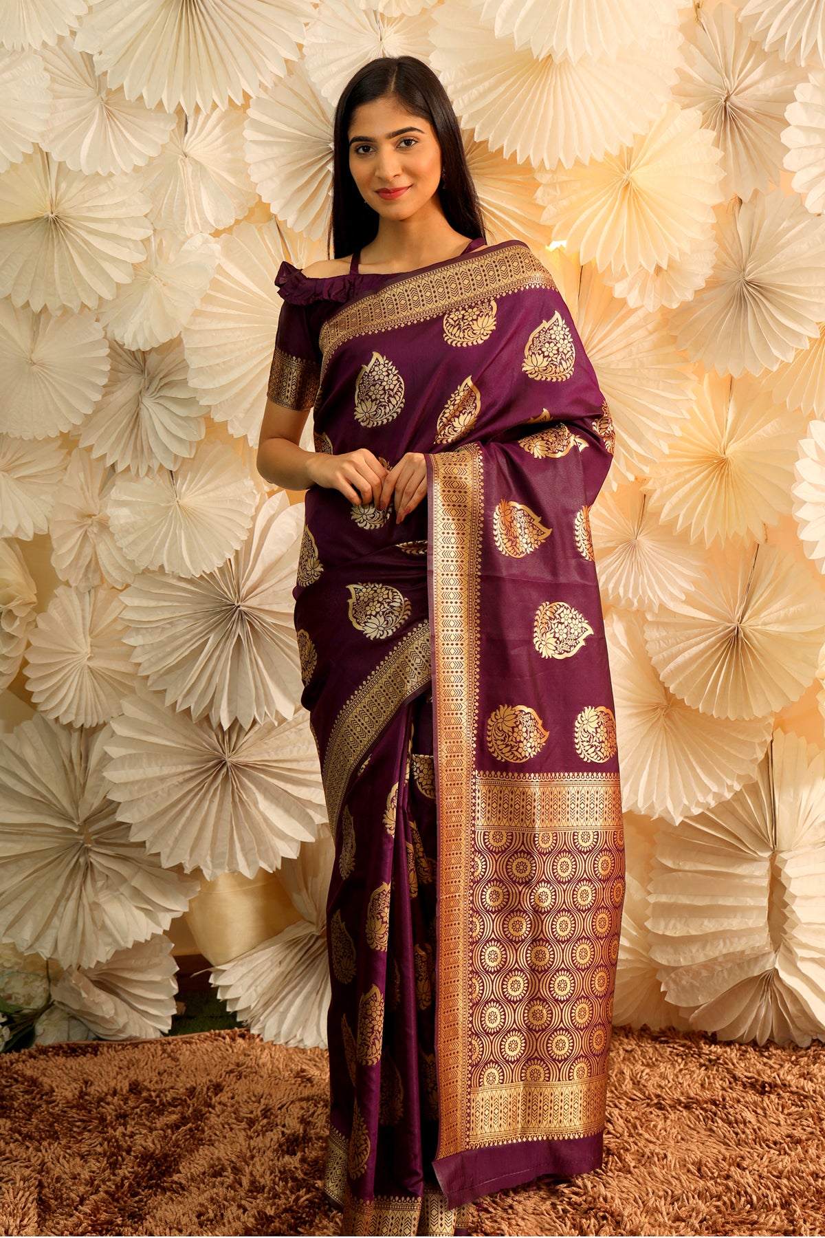 Purple Banarasi Silk Flower Designer Saree