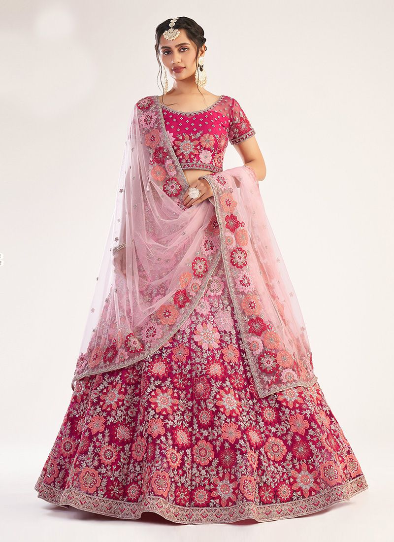Sensational Rani Pink Color Function Wear Soft Net Paper Mirror Embroi –  Lehenga Closet