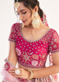 Rani Pink Color Soft Net Fabric Lehenga With Stone And Resham Work