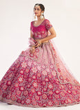 Rani Pink Color Soft Net Fabric Lehenga With Stone And Resham Work