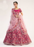 Rani Pink Color Soft Net Fabric Lehenga With Stone And Resham Work