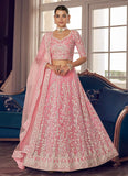 Pink Color Sequins Work Organza Base Lehenga With Net Dupatta