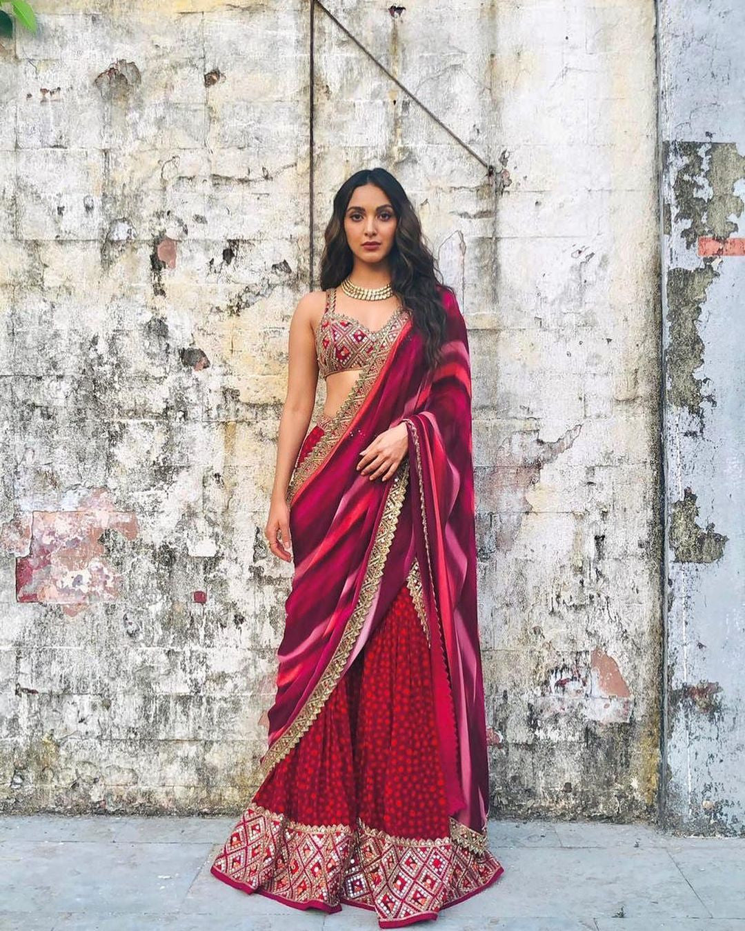 Maroon saree party clearance wear