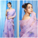 Purple Floral Printed Organza Saree