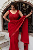 Blood Red Color Sequin Work Festive Wear Saree Online