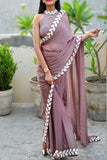 Trendy Mauve Color Saree with White Pattel Embrodeiry