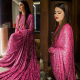 Party wear Pink Sequins Embellished Georgette Saree