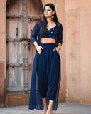 Buy Navy Blue Crepe And Georgette Crop Top