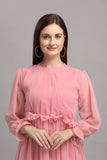 Fabulous Light Pink Stand Collor Midi Dress