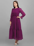 Fashionable Purple Long Midi Dress For Party