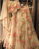 Now Trending Cream Peach Party Wear Lehenga Choli