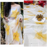 Organza Digital Yellow Print Saree With Blouse