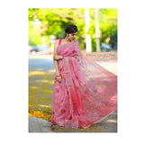 Organza Pink Saree With Blouse