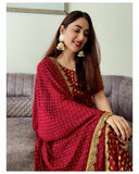 Casual Wear Red Jacquard Salwar Suit