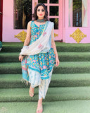 Fancy Sky Blue Digital Printed Dhoti Style Suit