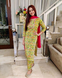 Casual Wear Floral Printed Green Salwar Suit