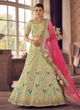 Pista Green Color Art Silk Material Zari And Resham Work Lehenga