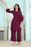 Gorgeous Maroon Colored Casual Wear Top And Palazzo Set
