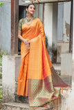 Orange Colored Raw Silk Saree With Zari Woven Work