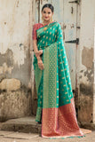 Green Raw Silk Saree With Tessel Attached Party Wear Saree