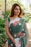 Green Designer Georgette Saree With Unstitched Blouse