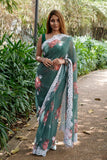 Green Designer Georgette Saree With Unstitched Blouse