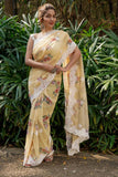 Party Wear Yellow Flowers Viscose Thread Work Georgette Saree