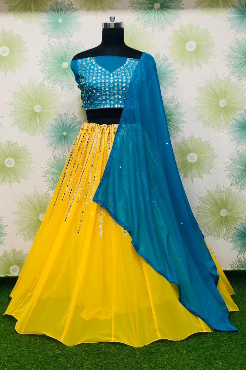 Georgette Lehenga Choli With Embroidery And Real Mirror Work