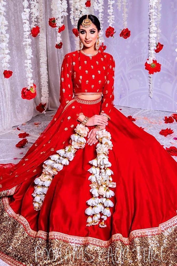 Designer Exclusive Red Net Heavy Embroidered Women Party Wear Lehenga Choli  - CRAZYCLOTHS