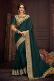 Party Wear Green  Designer With Jacquard Border Printed Saree For Women