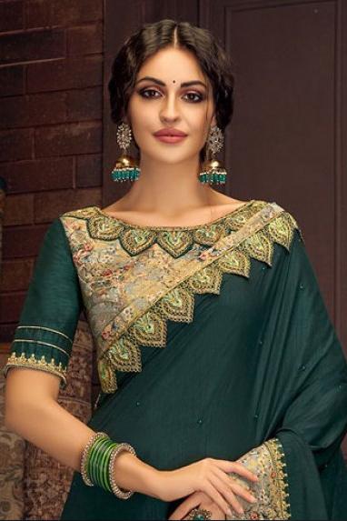 Elegant Dark Green Embroidered Saree