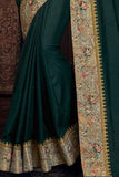 Party Wear Green  Designer With Jacquard Border Printed Saree For Women