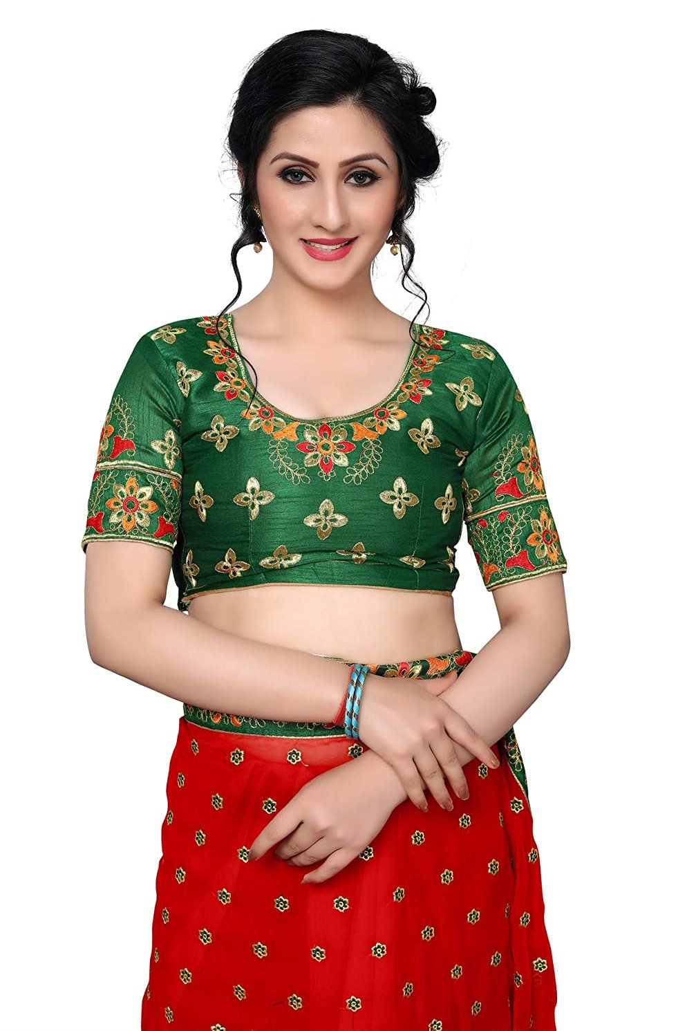 Red And Green Party Wear Georgette Embroidery Work  Saree For Women
