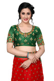 Red And Green Party Wear Georgette Embroidery Work  Saree For Women