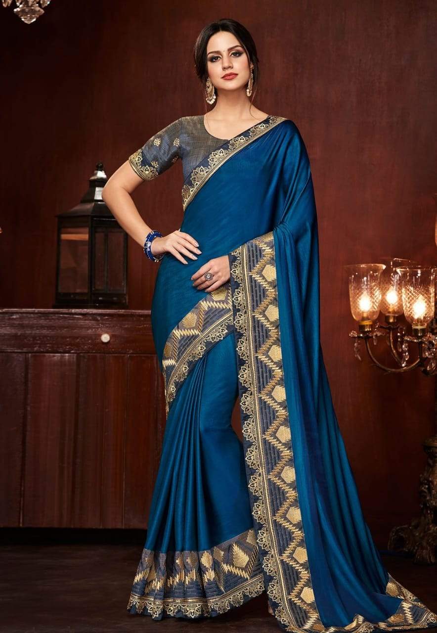 Blue Heavy Work Embroidery Silk Saree With Designer Blouse