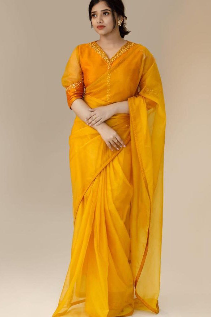 Buy Traditional Wear Mustard Weaving Organza Saree Online From Surat  Wholesale Shop.