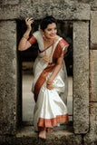 Beautiful White Soft Lichi Silk Saree With Jacquard Border For Party Wear