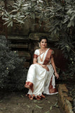 Beautiful White Soft Lichi Silk Saree With Jacquard Border For Party Wear