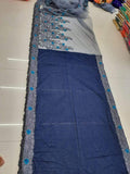 Beautiful Royal Blue Georgette And Soft Net  Saree With Heavy Embroidery Work