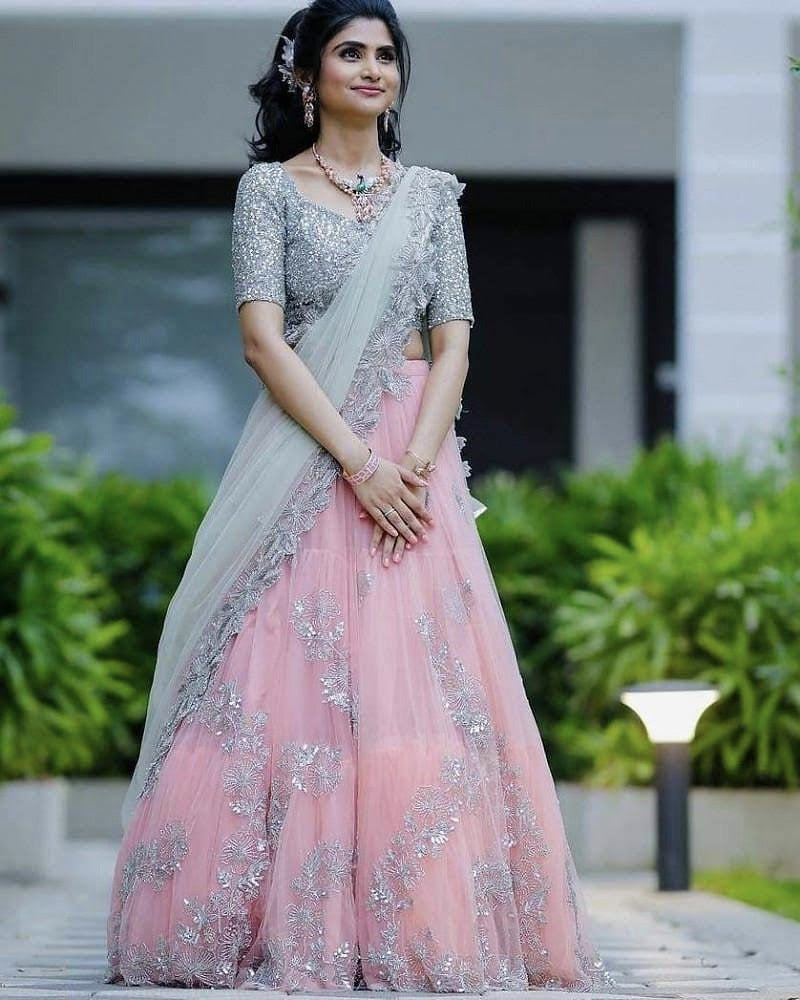 Photo of Bright Pink Lehenga with Silver Blouse and Gota Work